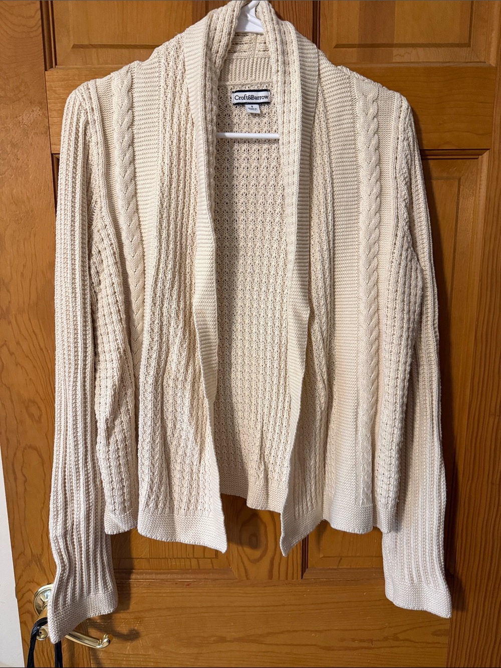 Croft & Barrow Cream Cable Knit Shawl Collar Open Cardigan